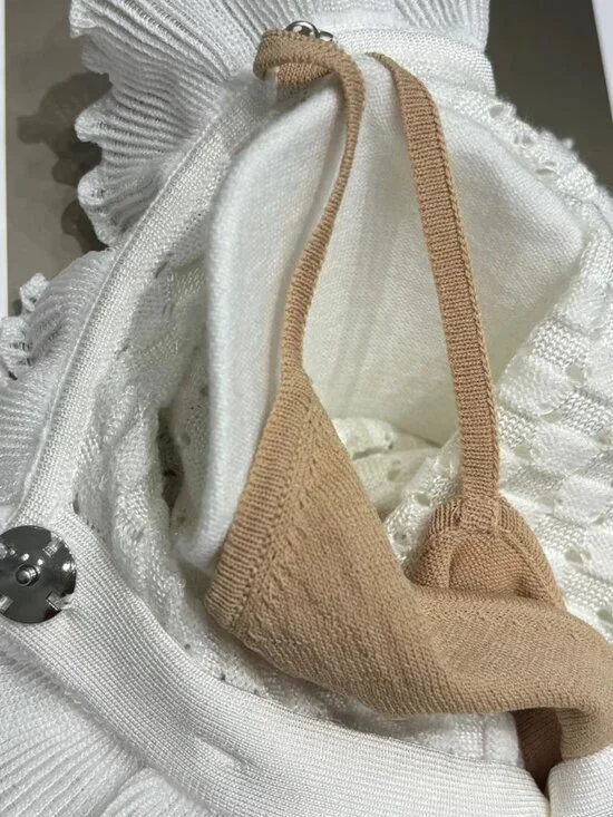 Self-Portrait White Textured Knit Ruffle Collar Mini Dress - Picture 7 of 8